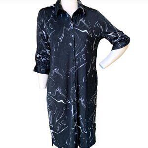 LulaRoe Ellie Shirt Dress Black Gray & White Modern Swirl Design Sz S #66G